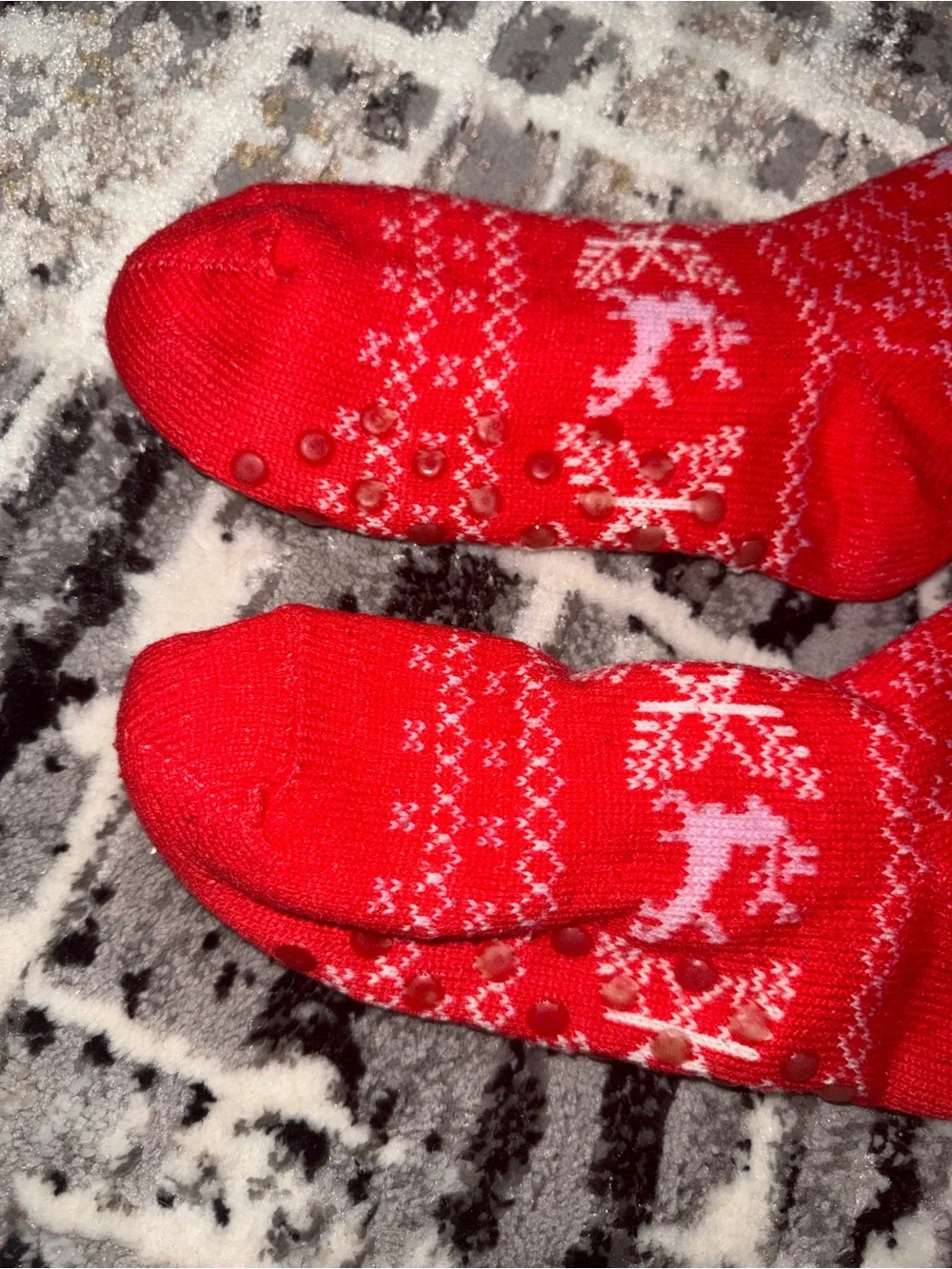 Cozy Red Holiday Reindeer Slipper Socks